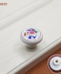 Ceramic Hand Painted Drawer Knobs Four Pack Vintage Floral Cabinet Pulls For Dresser Cupboard Wardrobe And Closet With Glossy White Flower Design