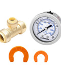 Push To Connect 2 Inch Liquid Filled Pressure Gauge With 3/4 Inch Tee, Stainless Steel Glycerine-Filled Gauge For PEX CPVC PE-RT SDR-9 HDPE