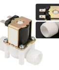 Normally Open Plastic Solenoid Valve Half Inch to Three Quarter Inch Water Dispenser Valve 12V 24V DC AC Compatible seen from side view