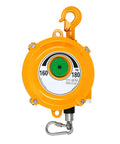 Heavy Duty Retractable Tool Balancer Forged From Solid Alloy Steel To Lift And Stabilize Rigging Gear Up To Four Hundred Pounds Without Breaking A Sweat On The Jobsite with yellow casing and hook.