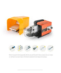 Pro Level Electric Crimping Machine Featuring Automatic Cold Press Terminal Crimper with orange housing and detachable die head.