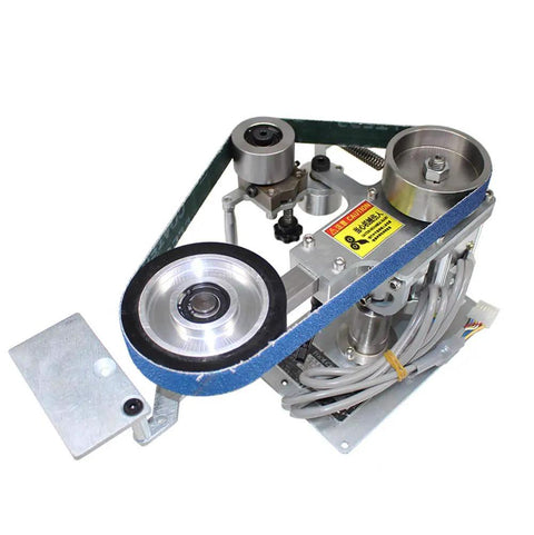 Tough As Nails 550 Watt Belt Sander Featuring Dc Brushless Motor and Weighted Base Column, showing belt, pulleys, and motor details.