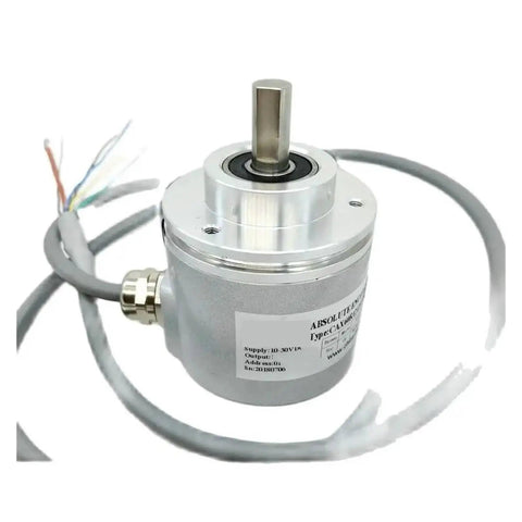 Front view of a 12-Bit Absolute Rotary Encoder Multi-Turn 4096 Turns With RS485 And 0-10V Dual Output for motion control with cable.