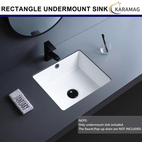20 Inch Narrow Undermount Bathroom Sink For Small Vanities White Ceramic Rectangular Under Counter Basin With Overflow No Faucet Holes