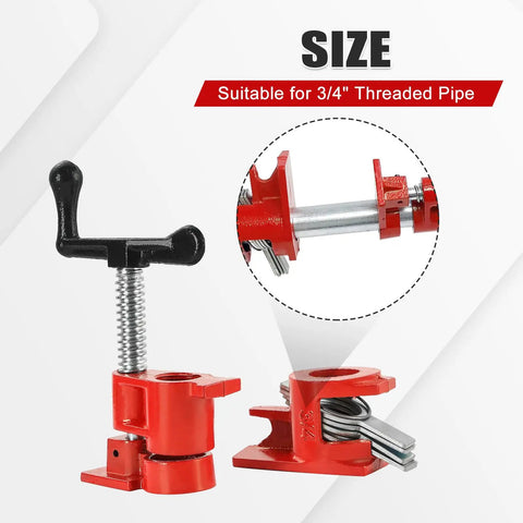 Built Tough 8 Pack 3/4 Inch Wood Gluing Pipe Clamps For Daily Shop Work Top Shelf Threaded Pipe Fixture mechanism detail.