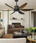 Stylish 66 Inch Silent Ceiling Fan With Built In Light And Smart Remote in a modern living room, featuring six blades and DC motor.
