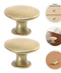 Antique Gold Round Drawer Knobs 6 Pc Set For Cabinets Dresser And Furniture Retro Vibe Door Handles For Kitchen RV And Home Decor Comfortable Grip Durable Hardware, shown in various installation scenarios.