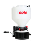 9 Kg Capacity Manual Spreader With Adjustable Strap And Crank, Red, featuring block-free agitator, upright hopper, and enclosed gear box
