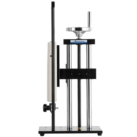 Beefy 500N Force Gauge With Wheel Operated Test Stand And 150mm Stroke Built For Quick Accurate Push Pull And Tensile Tests Rugged Pro Grade System With Clear Readout And Ready For Lab Or Shop Use HLB wheel-operated force gauge test stand with 150mm stroke, metal frame and base