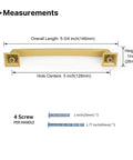 Gold Cabinet Handles Set 10 Pack 5 Inch Hole Center Drawer Pulls with measurements and screws shown