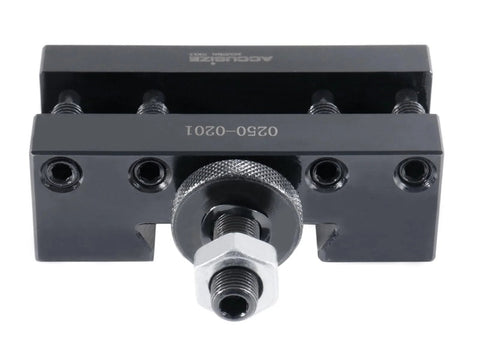 Accusize BXA turning and facing tool holder, Style 1, dark gray metal with knurled adjustment nut (front view)