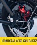 HB-100 Cable-Actuated Hydraulic Disc Brake Caliper Set for MTB, Road and E-Bike Front and Rear Pair With Built-In Brake Oil Upgraded Line-Pull Clamp Red Finish for Fast, Smooth Stopping on bike wheel