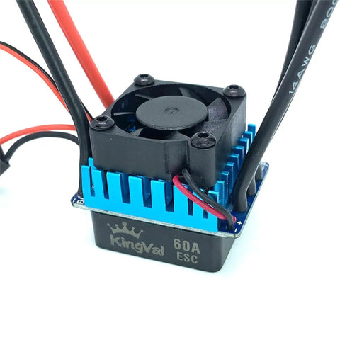 Beefy 3650 5200KV Sensorless Brushless Motor With 60A ESC blue heatsink and fan for 1/10 scale RC cars, high torque setup