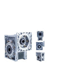 Beefy Worm Gear Reducer With 14mm Input Shaft, Adjustable Reduction From 5 To 1 Up To 100 To 1, Ideal For CNC, Robotics, And Automation, FA 80B14 Compatible, TKM28B 7.5 Series Gearbox, Durable Metal Gear Set For Heavy Duty, shown in multiple angles