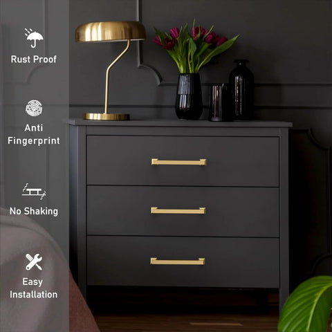 Dresser with Champagne Bronze Cabinet Pulls Set, 5 Inch Center To Center, 5.7 Inch Overall Length, zinc alloy, modern style