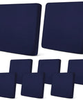 8 Pack Patio Cushion Covers Stretch Fit for Outdoor Cushions Navy Waterproof Soft Washable Slipcovers displayed in a set