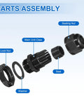 10 Pack G1/2 Inch Cable Glands Adjustable 6 to 12.5 Millimeters PA6 Nylon IP68 Waterproof Connectors With Seals Black parts assembly view