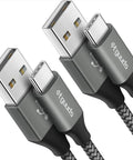 Etguuds USB-A to USB-C charging cables, 2-pack, gray braided nylon, 3 ft, close-up of connectors