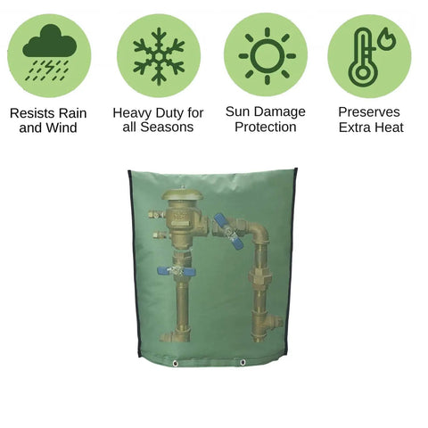 All Weather Insulated Pouch For Outdoor Backflow Preventer And Sprinkler Valves, Winter Freeze Protection, 16 W x 20 H, Green