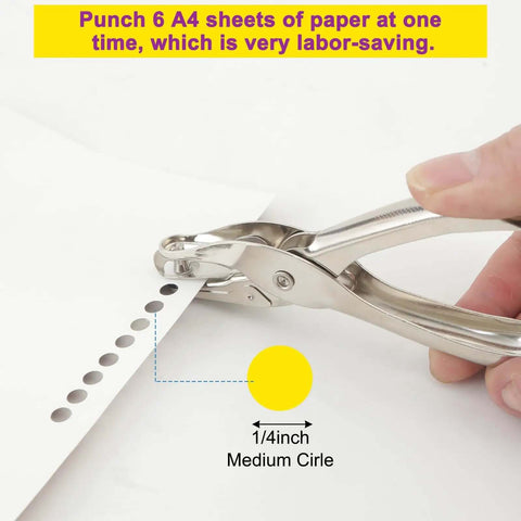 Handheld One Quarter Inch Single Hole Paper Punch With Built In Mess Free Waste Tray Eight Sheet Capacity Easy To Use For Crafts