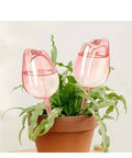 Pink Tulip Watering Globes For Indoor And Outdoor Plants Self Watering Bulbs That Slowly Release Water To Keep Pots Hydrated For 7 To 14 Days No Fuss Easy Care For Busy Plant Parents In A 2 Or 4 Pack in terracotta pot