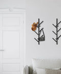 2 Pack Vertical Coat Rack Wall Mount, Metal Slim 16 Inch Wall Hat Rack For Entryways And Closets, mounted with hat and bag