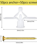 Heavy Duty Drywall Anchor Kit With Self Drilling Wall Plugs And Screws 8mm M8 White 50 Pieces Holds Up To 40 Lbs For Gypsum Board