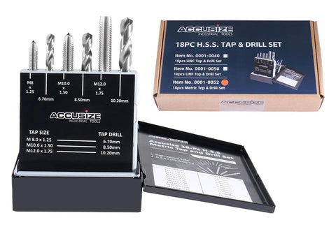 Metric 18 Pcs HSS Tap And Drill Set For Quick No Nonsense Metalwork, Includes M2.5X0.45 Through M12X1.75 Taps And 2.05 To 10.20mm Drills, Fully Ground For Precision, Ideal For Home Shops CNC And Maintenance Projects