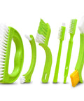Six Piece Green Grout Cleaner Brush Set With Handle For Deep Cleaning Gaps, Floors, Kitchen And Bathroom With Stiff Bristles