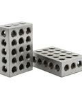 Two Nakkaa 1x2x3 hardened-steel setup blocks with 23 through holes (front view)