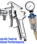 Heavy Duty Inline Air Water Separator For Spray Guns And Pneumatic Tools, Blocks Moisture And Particles Cold, Quarter Inch Npt Fitting, Keeps Your Compressor Setup Squeaky Clean, 90 Psi, 4 Pack with air tool and pressure gauge.
