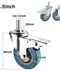 Pack of 4 65 mm/75 mm furniture casters with brakes low noise transport casters heavy duty swivel casters 80 kg load capacity M10/M12 shank casters industrial casters with metal and PVC material.