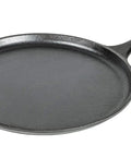 Round Cast Iron Griddle Pan 10.5 Inch Pre Seasoned Non Toxic PFAS Free Cookware shown on white background