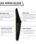 Heavy Duty Rear Wiper Blade Compatible With Chevy Equinox And GMC Terrain 2022 Through 2024 showing rubber strip, PBT frame, and stainless steel.