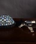 Blue Tiffany Style Stained Glass Accent Table Lamp Night Light For Bedroom And Living Room base and glass shade parts