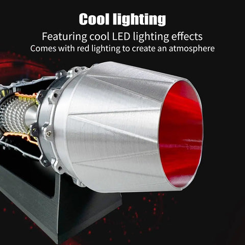 WS-15 Turbofan Jet Engine Model Kit In One Eighteenth Scale Dope Fully Functional Turbofan Mechanism With Transparent Shell Over Fifty Pieces 3D Printed Engine Model Gift For Hobbyists Gearheads And Aviation Enthusiasts, red-lit nozzle