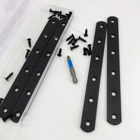 Heavy Duty 4 Pack Black Straight Corner Brackets Crafted From Legit Stainless Steel Measuring 7.67 Inches Includes M4 Screws And Hassle Free Driver For Easy DIY Repairs