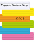 Colorful 12 Piece Magnetic Sentence Strips For Teachers, 3 By 12 Inch Ruled Word Magnets, Dry Erase Writing Tool For Classroom Learning