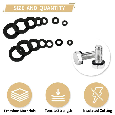 750 Piece Nylon Flat Washers Set For Screws Bolts 7 Sizes Black Plastic Washers Assortment Kit For Household And Commercial Use