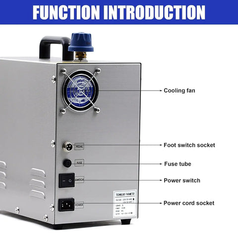 Heavy Duty Commercial Jewelry Steam Cleaner 1300W Professional Electric SteamJet showing cooling fan, foot switch socket and power switch.