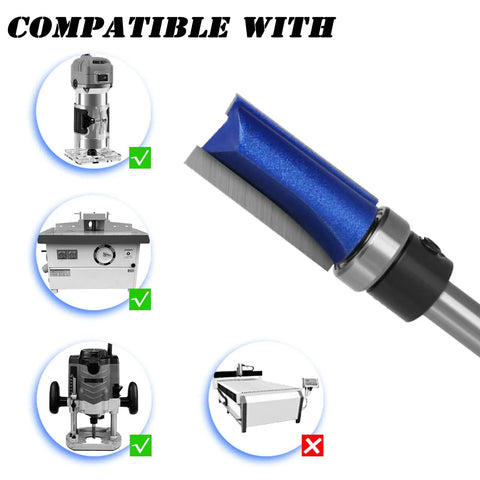 Top Bearing Flush Trim Router Bit Set Pro Grade Four Piece With Quarter Inch Shank compatible with various routers