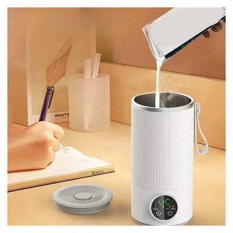 Grab And Go Heated Self Stirring Mug Electric Magnetic Mixing Travel Cup Rechargeable Stainless Steel Coffee And Tea Warmer on desk