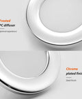 Close-up of Lit 12V RV LED Puck Lights Recessed Ceiling and Cabinet Lighting 2.8 Inch Chrome Shell with frosted diffuser