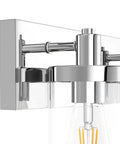 Chrome Farmhouse Vanity Light 3 Light Fixture Over Mirror With Clear Glass Shades for Bathroom, stainless steel detail close-up