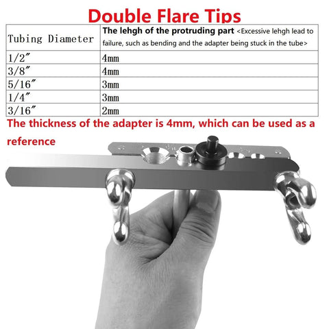 Front view of brake line flaring tool kit for copper and aluminum tubing, sizes 3/16–1/2 in, metal hand-held