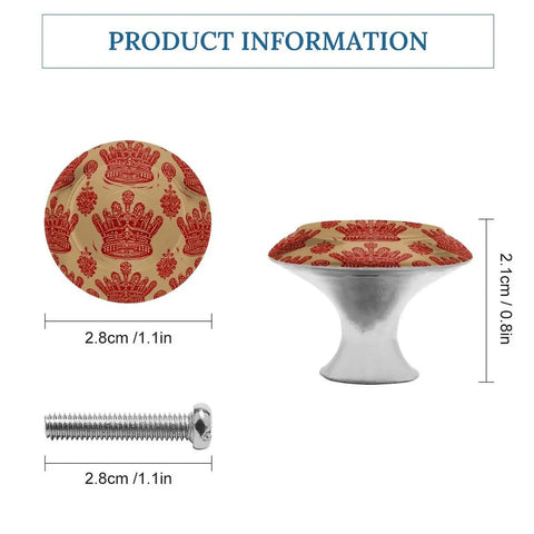 Slick Round Stainless Steel Cabinet Knobs With Screws 2 Pack Red Crown Drawer Pull Handles, shown with dimensions.