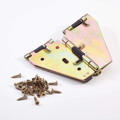 Four Pack Premium Drop Leaf Table Hinges Heavy Duty Zinc Plated Steel Folding Table Brackets With Easy Setup Screws Bronze Tone, shown with screws.