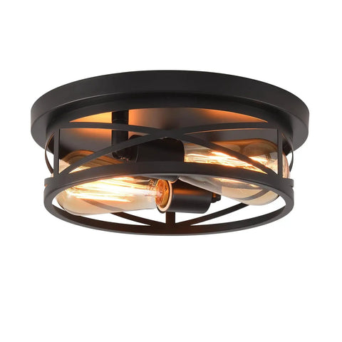 Black Flush Mount Ceiling Light Industrial Vintage Metal Cage Fixture Close To Ceiling For Kitchen Hallway Bedroom Farmhouse Modern Style