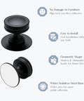 Flat round self stick cabinet handles with geometric shape and installation features, part of 4 Pack Matte Black Adhesive Pulls Set