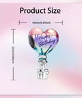 Happy Birthday Hot Air Balloon Charm In 925 Sterling Silver With Enamel Heart Balloon shown with size dimensions